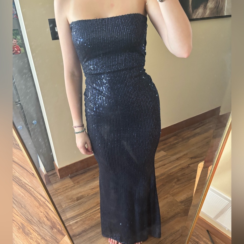 Navy Sequin Prom Dress